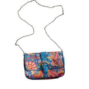 Hadaki Paisley Print Chain Shoulder Bag Blue Pink Orange Teal Mini Crossbody